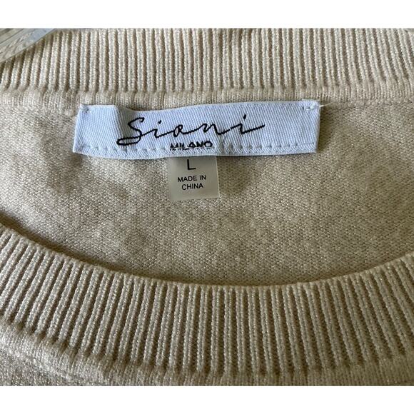 Siani Milano Ivory High Neck Sweater With Embellished Statement Sleeves Size Lg - Picture 8 of 11